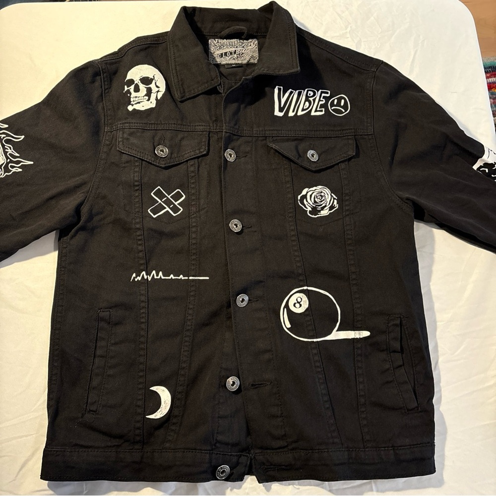 Brooklyn Cloth Black True Doodle Denim Shirt Jacket size M